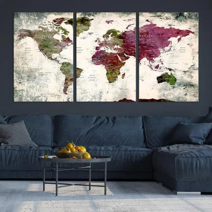 World Map Wall Art, World Map Canvas, World Map Print 