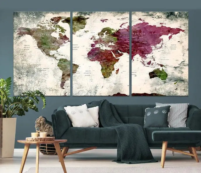World Map Wall Art, World Map Canvas, World Map Print 