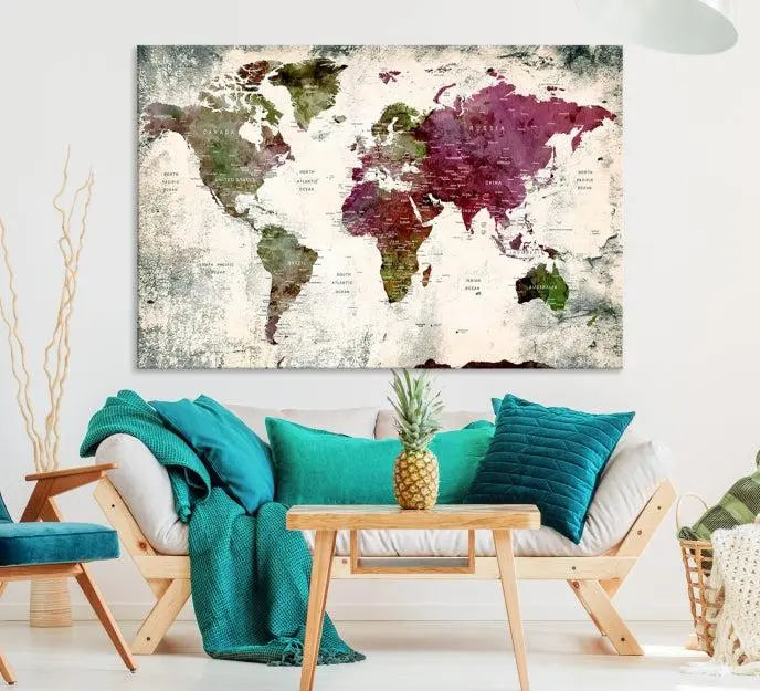 World Map Wall Art, World Map Canvas, World Map Print 