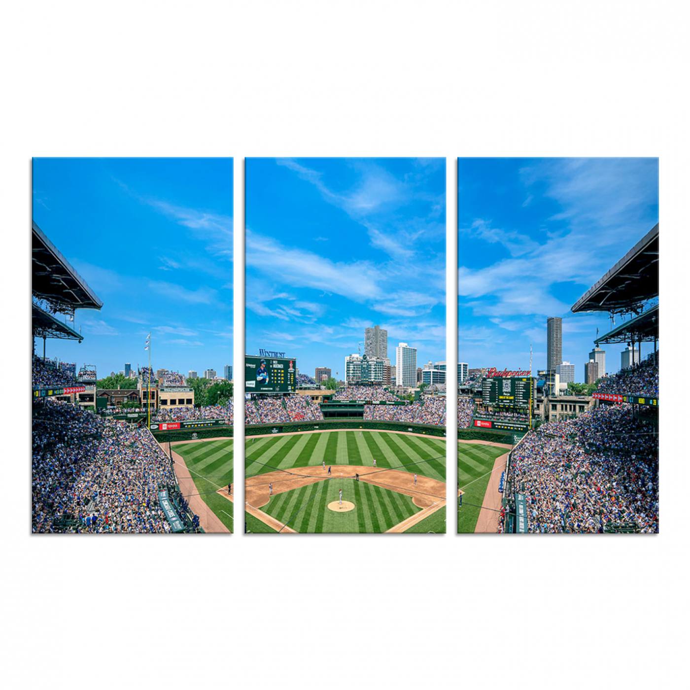 32373-MGV-CV-48X32-3P-Wrigley Field Chicago Cubs Canvas Wall Art - Iconic Baseball Stadium Print for Sports Lovers - Ready to Hang