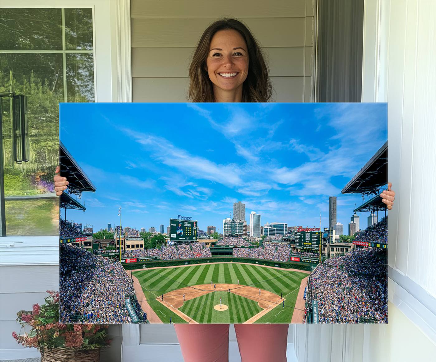 32373-MGV-CV-36X24-Wrigley Field Chicago Cubs Panoramic Art Multi Piece Canvas - Iconic Baseball Stadium Print for Sports Lovers - Ready to Hang