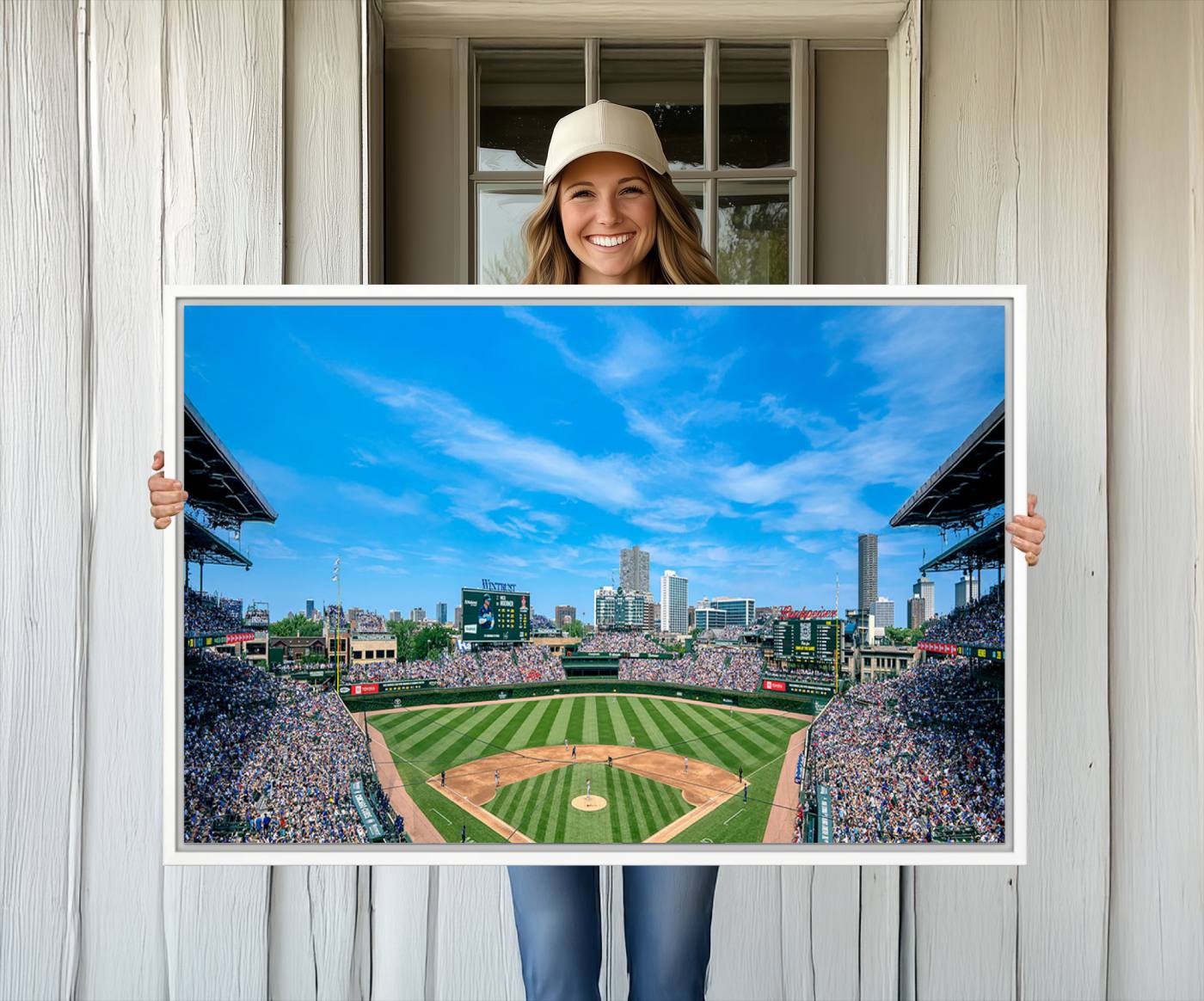 32373-MGV-FC-36X24_White-Wrigley Field Chicago Cubs Panoramic Art Multi Piece Canvas - Iconic Baseball Stadium Print for Sports Lovers - Ready to Hang