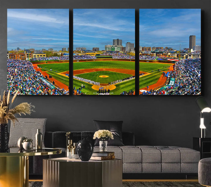 78105-MGV-CV-36X24-Wrigley Field Chicago Cubs Panoramic Multi Piece Canvas Wall Art - Iconic Baseball Stadium Canvas Print for Sports Lovers - Ready to Hang