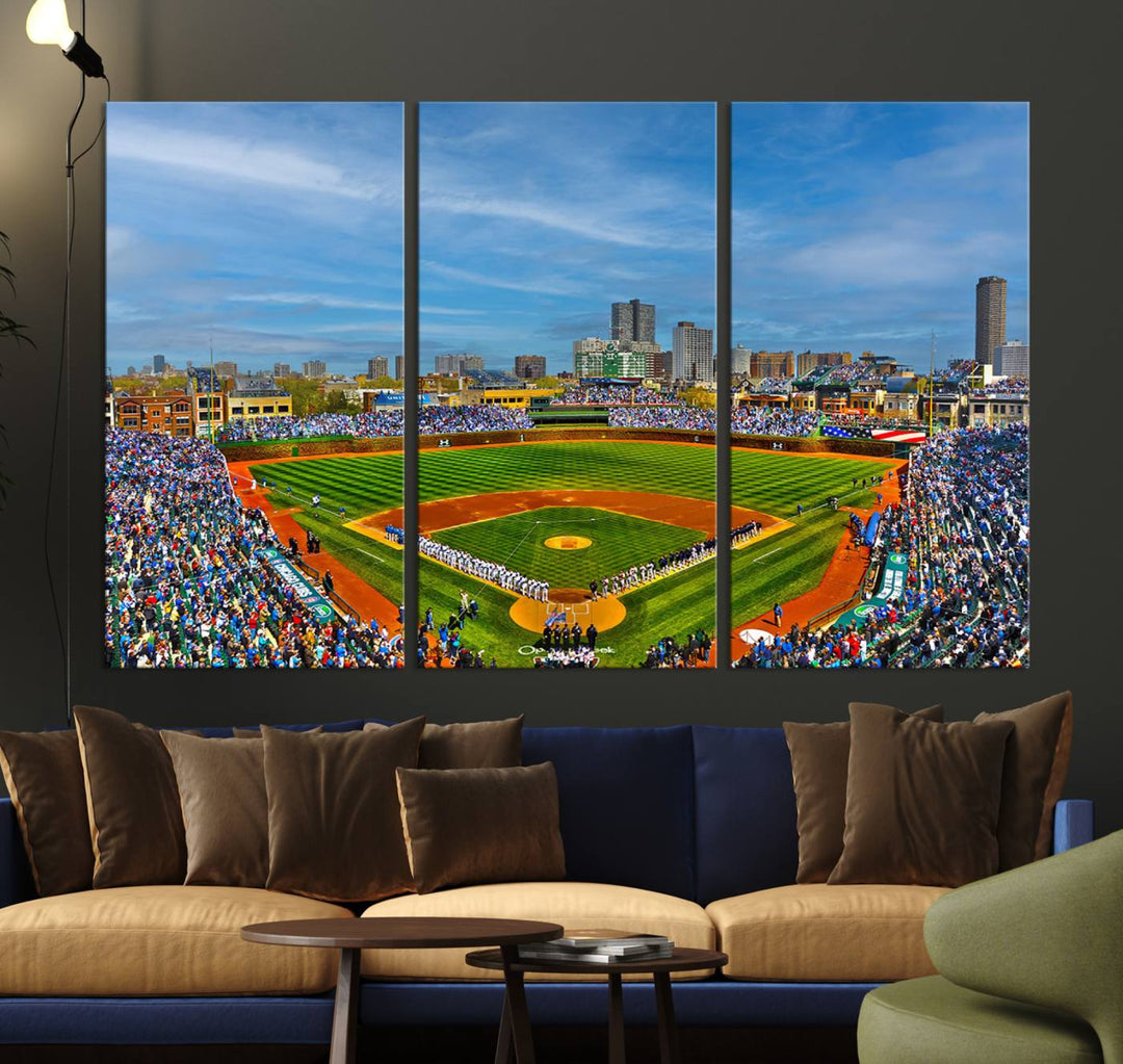 78105-MGV-CV-36X24-Wrigley Field Chicago Cubs Panoramic Multi Piece Canvas Wall Art - Iconic Baseball Stadium Canvas Print for Sports Lovers - Ready to Hang