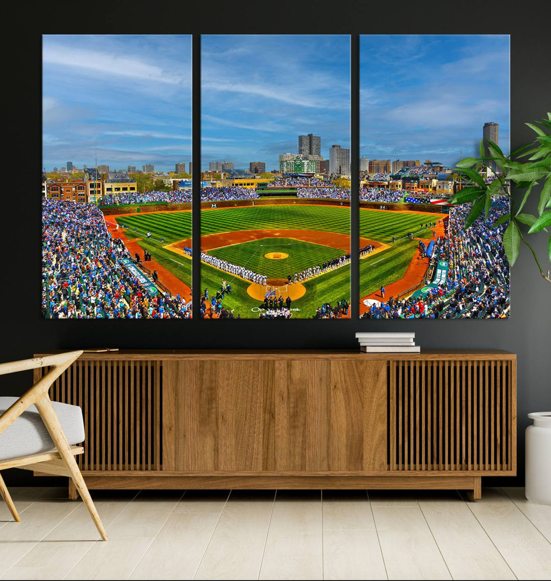 78105-MGV-CV-36X24-Wrigley Field Chicago Cubs Panoramic Multi Piece Canvas Wall Art - Iconic Baseball Stadium Canvas Print for Sports Lovers - Ready to Hang