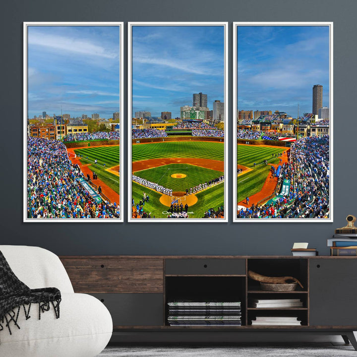 Wrigley Field Chicago Cubs Panoramic Multi Piece Canvas Wall Art - Iconic Baseball Stadium Canvas Print for Sports Lovers - Ready to Hang