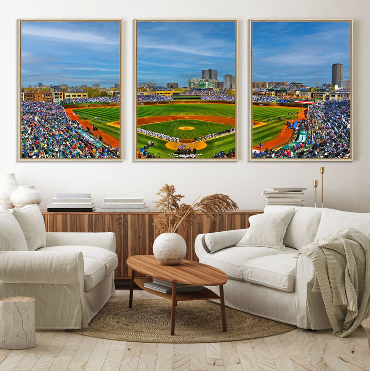Wrigley Field Chicago Cubs Panoramic Multi Piece Canvas Wall Art - Iconic Baseball Stadium Canvas Print for Sports Lovers - Ready to Hang