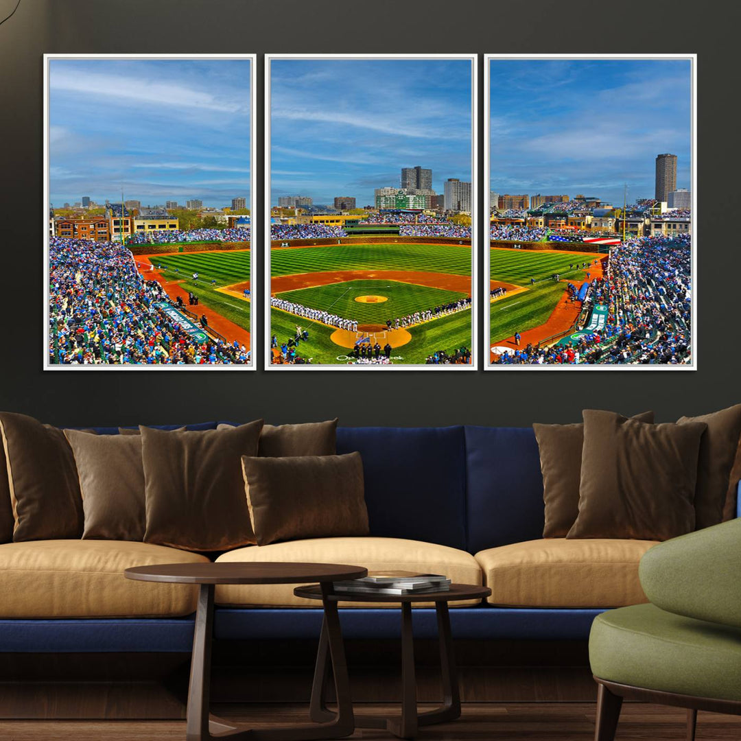 Wrigley Field Chicago Cubs Panoramic Multi Piece Canvas Wall Art - Iconic Baseball Stadium Canvas Print for Sports Lovers - Ready to Hang