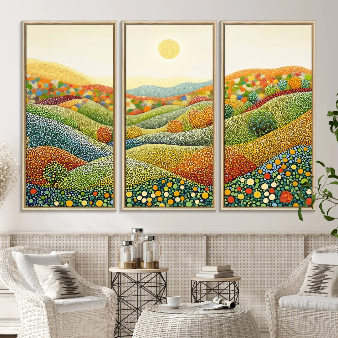 YAYOI KUSAMA Wall Art - Colorful Dot Art Landscape Canvas, Framed Japanese Dot Art