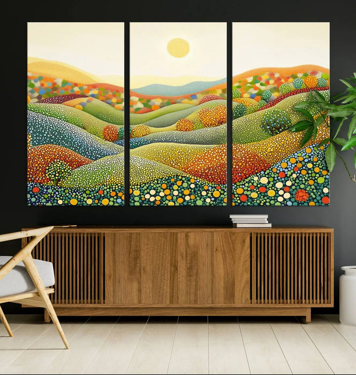 YAYOI KUSAMA Wall Art - Colorful Dot Art Landscape Canvas, Framed Japanese Dot Art