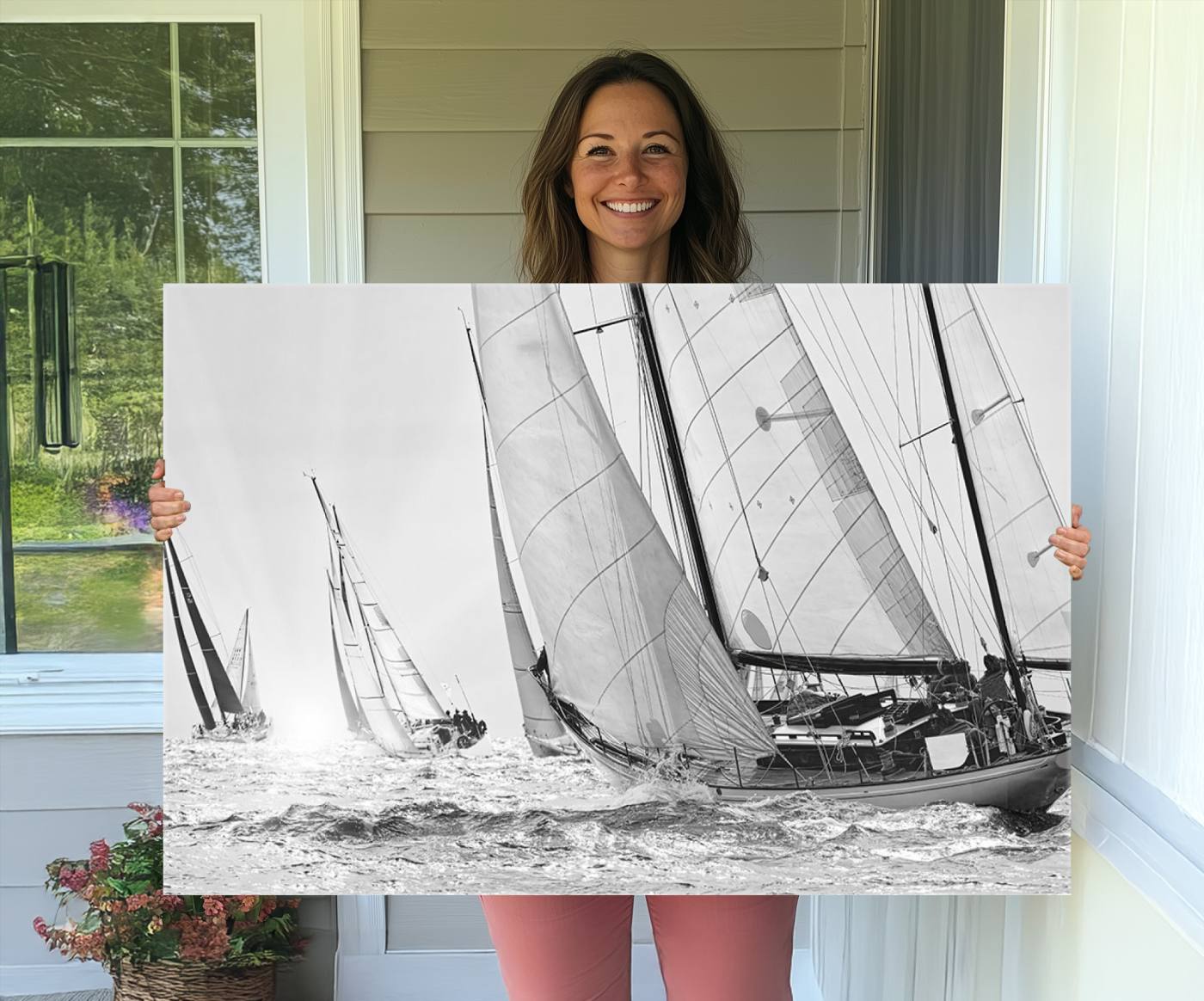 Boat-1-MGV-CV-36X24-Yacht Sailboat Regatta Canvas Wall Art Canvas Print