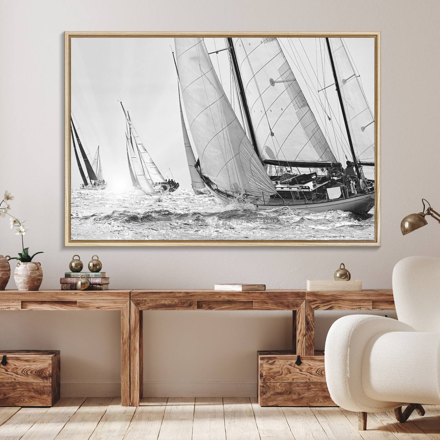 Boat-1-MGV-FC-36X24_Natural-Yacht Sailboat Regatta Canvas Wall Art Canvas Print