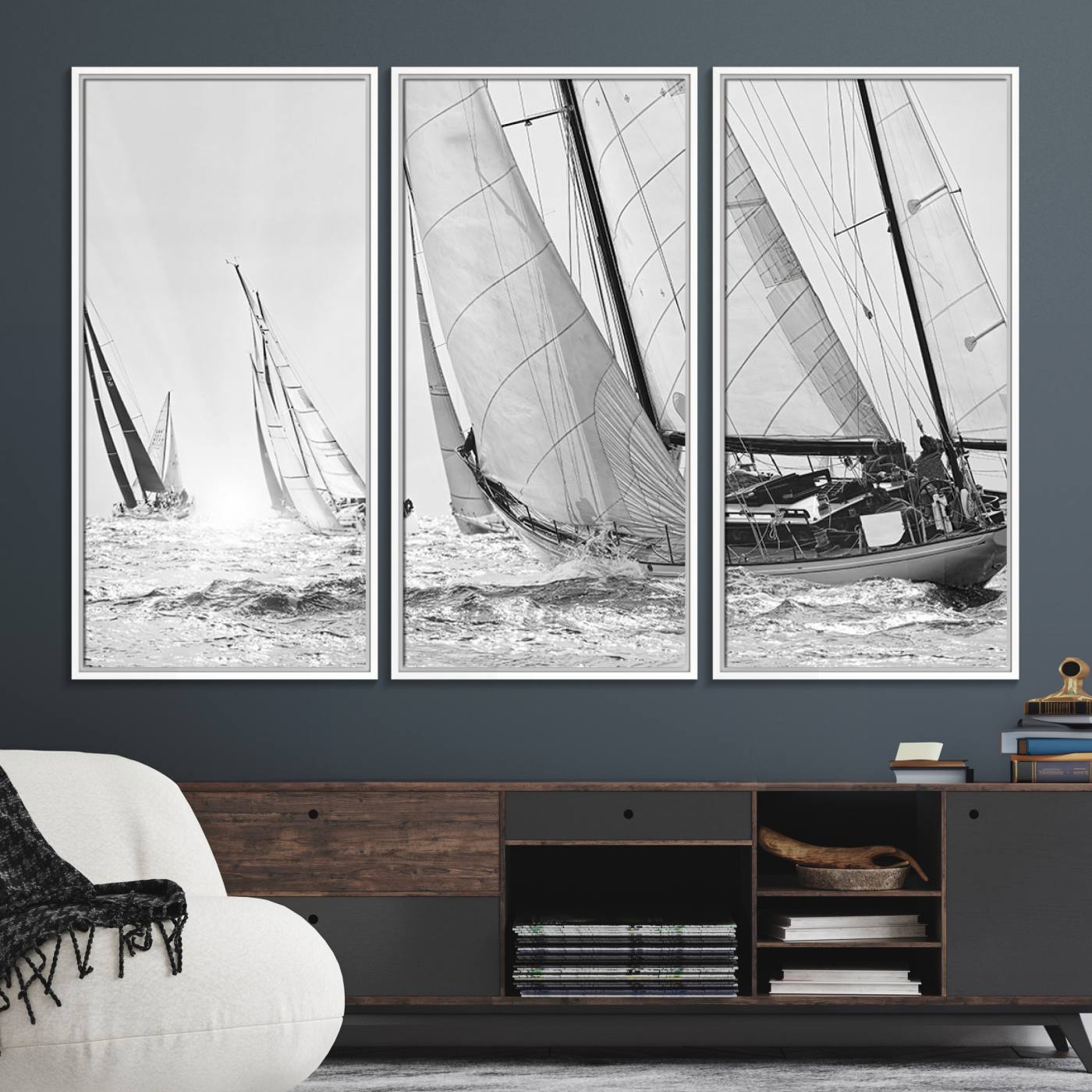 Boat-1-MGV-FC-48X32-3P_White-Yacht Sailboat Regatta Canvas Wall Art Canvas Print
