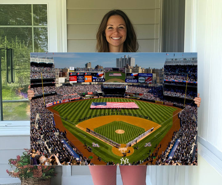 Yankee Stadium New York Wall Art Print | 3-Panel Canvas Print of Yankees Baseball Stadium | Large Framed Wall Decor for Baseball Fans