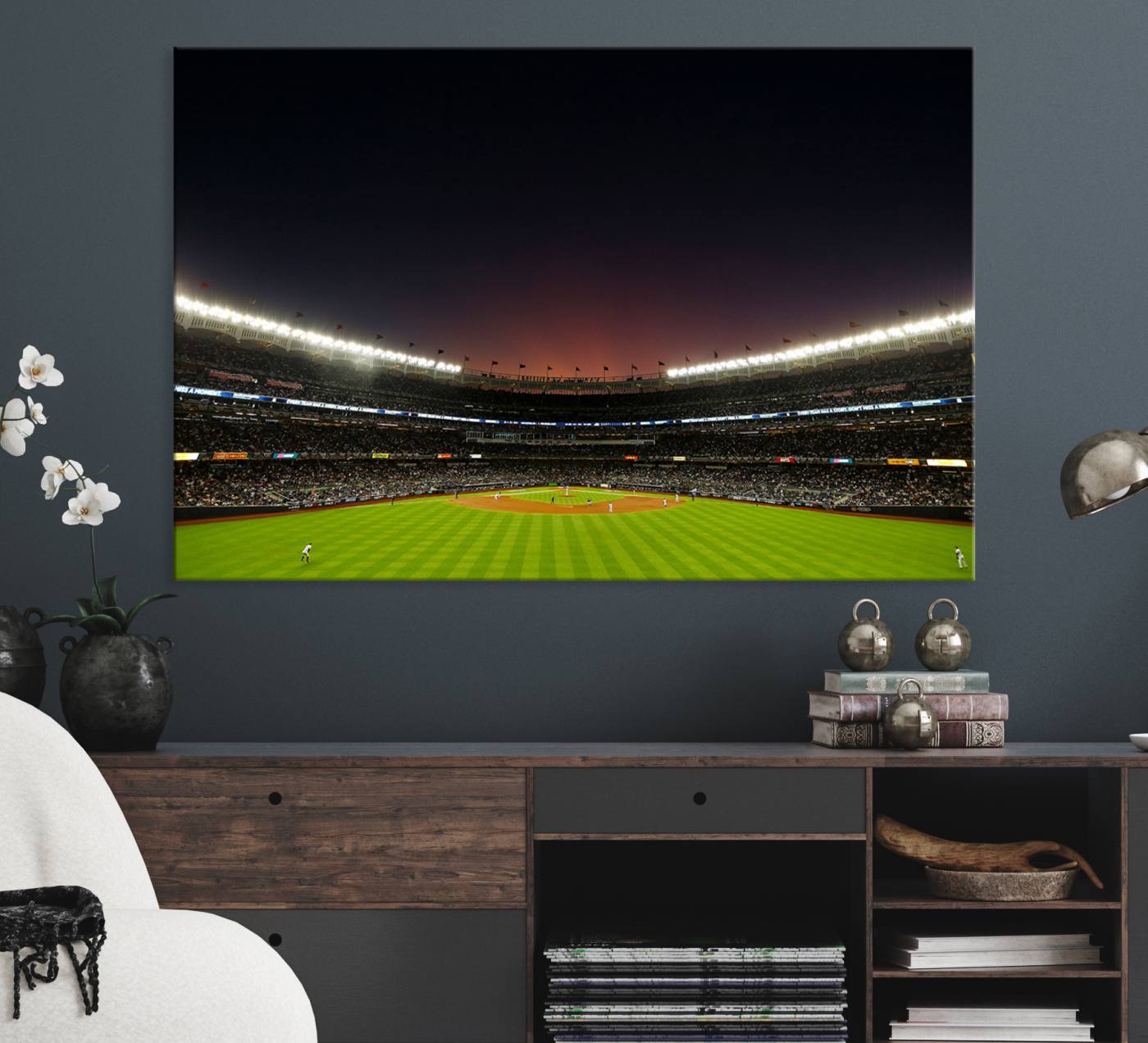 59138-MGV-CV-36X24-Yankee Stadium Night Game Triple Canvas, Yankee Stadium Canvas Wall Art - New York Yankees MLB Match