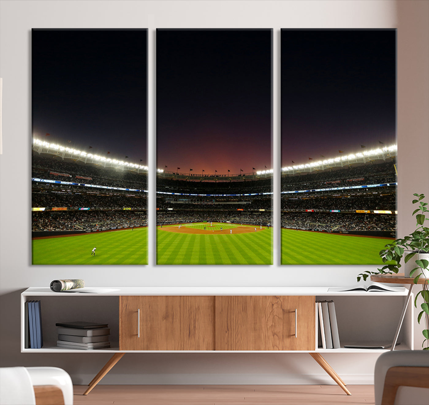 59138-MGV-CV-36X24-Yankee Stadium Night Game Triple Canvas, Yankee Stadium Canvas Wall Art - New York Yankees MLB Match
