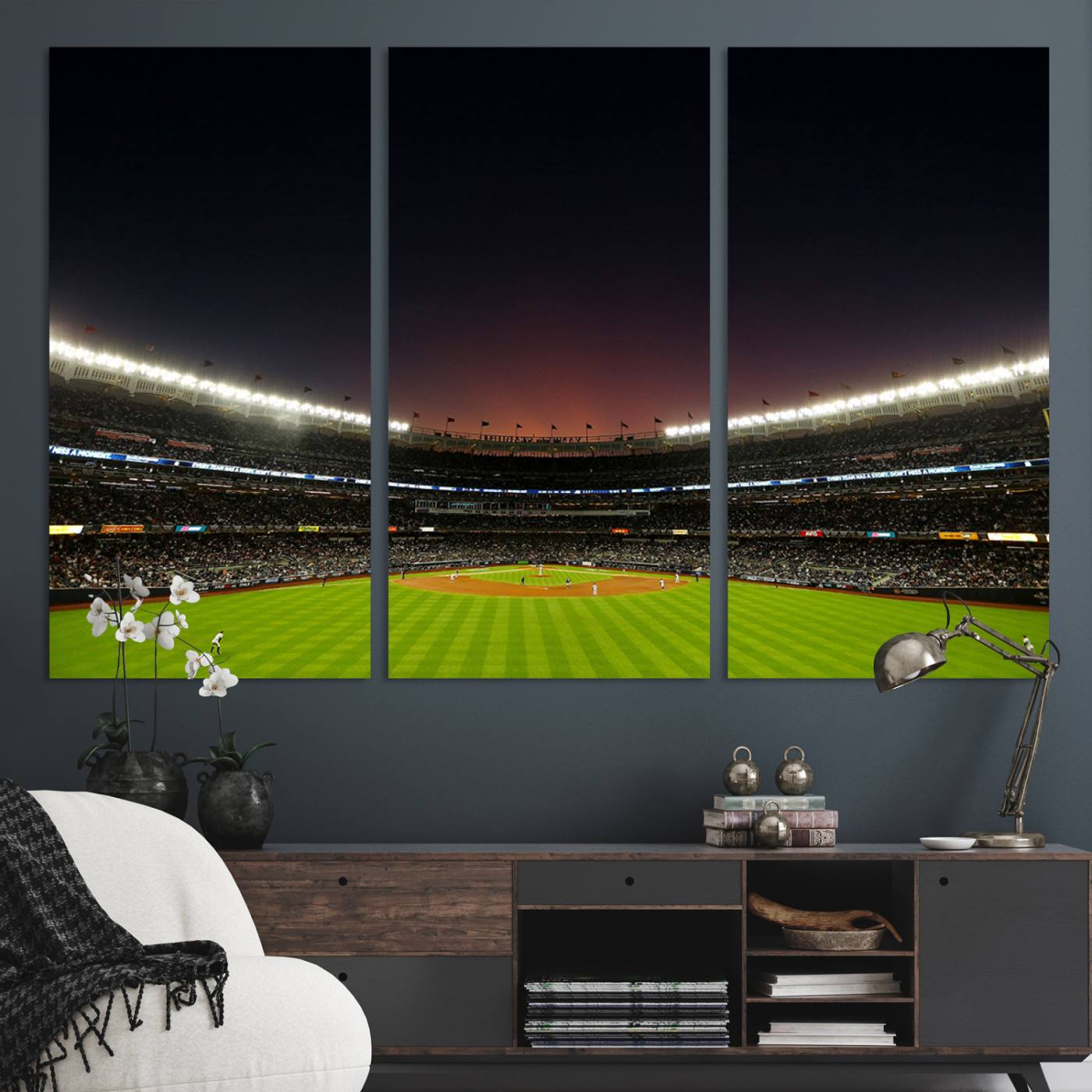 59138-MGV-CV-36X24-Yankee Stadium Night Game Triple Canvas, Yankee Stadium Canvas Wall Art - New York Yankees MLB Match