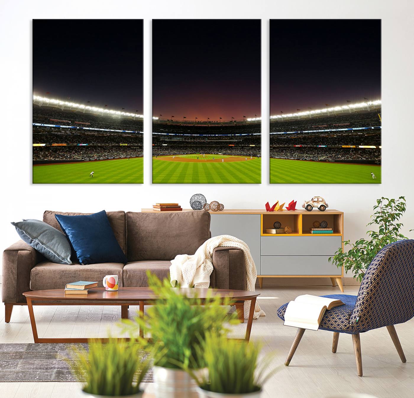 59138-MGV-CV-36X24-Yankee Stadium Night Game Triple Canvas, Yankee Stadium Canvas Wall Art - New York Yankees MLB Match