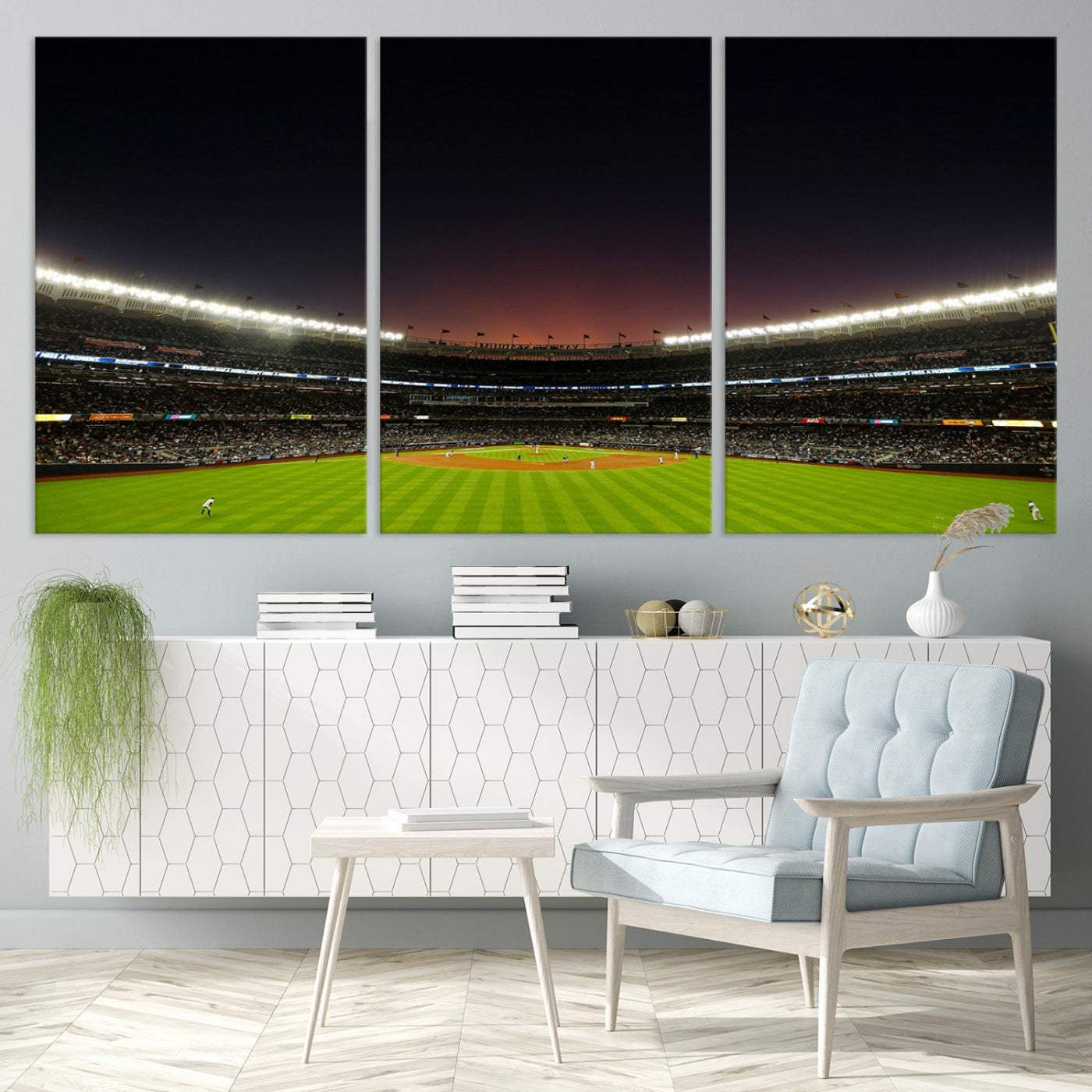 59138-MGV-CV-36X24-Yankee Stadium Night Game Triple Canvas, Yankee Stadium Canvas Wall Art - New York Yankees MLB Match