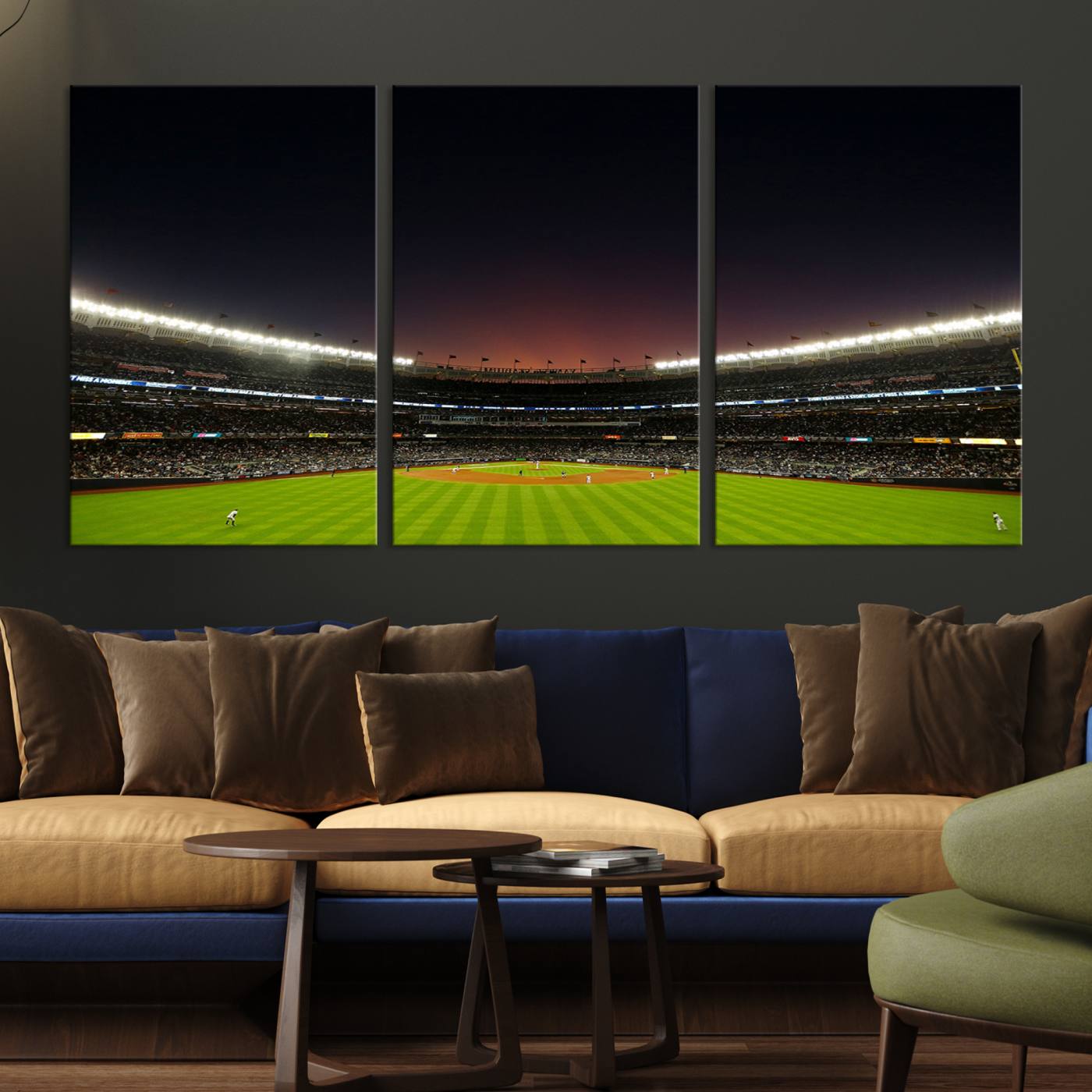 59138-MGV-CV-36X24-Yankee Stadium Night Game Triple Canvas, Yankee Stadium Canvas Wall Art - New York Yankees MLB Match
