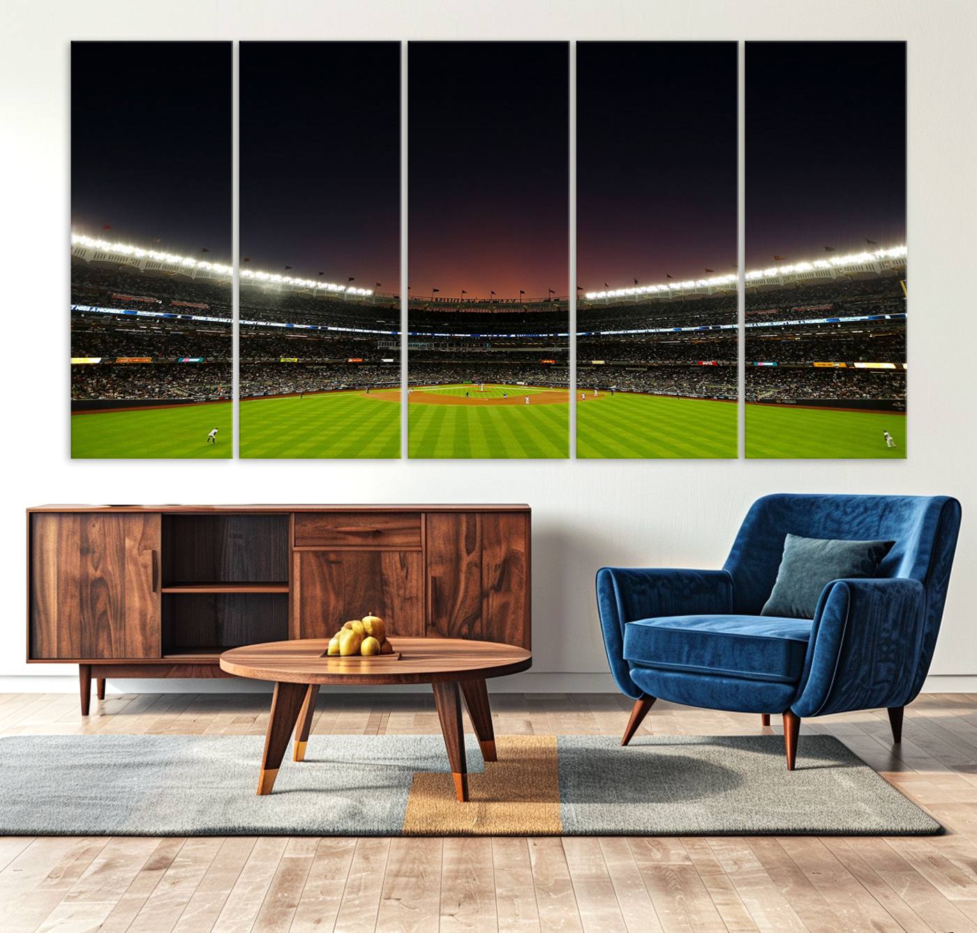 59138-MGV-CV-36X24-Yankee Stadium Night Game Triple Canvas, Yankee Stadium Canvas Wall Art - New York Yankees MLB Match