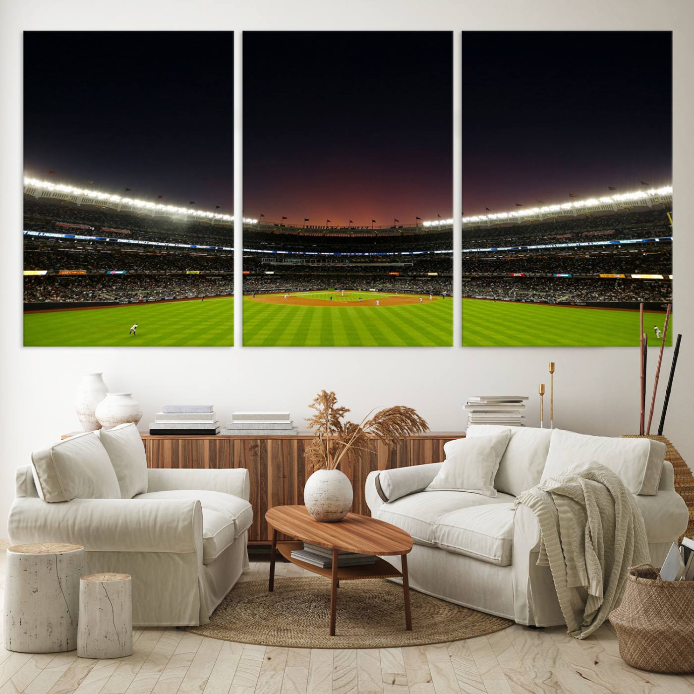 59138-MGV-CV-60X30-3P-Yankee Stadium Night Game Triple Canvas, Yankee Stadium Canvas Wall Art - New York Yankees MLB Match