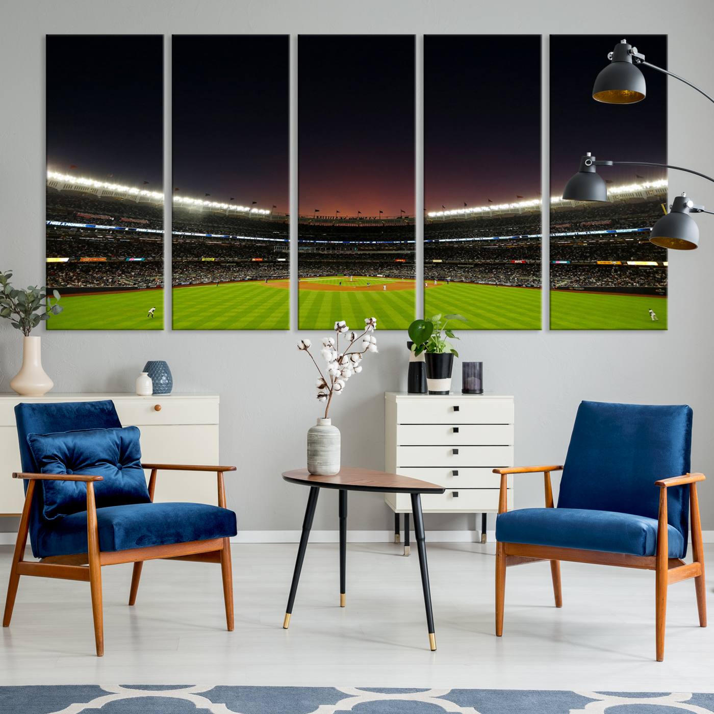 59138-MGV-CV-60X31-5P-Yankee Stadium Night Game Triple Canvas, Yankee Stadium Canvas Wall Art - New York Yankees MLB Match