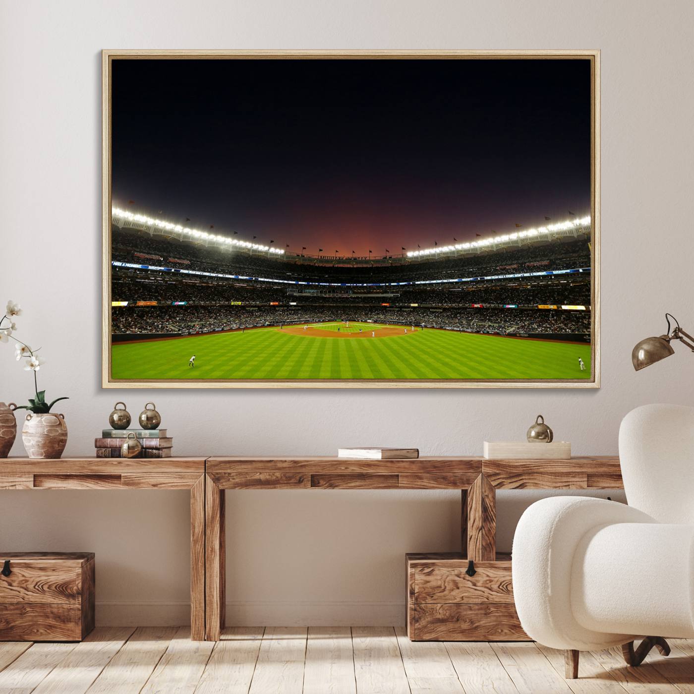 59138-MGV-FC-36X24_Natural-Yankee Stadium Night Game Triple Canvas, Yankee Stadium Canvas Wall Art - New York Yankees MLB Match