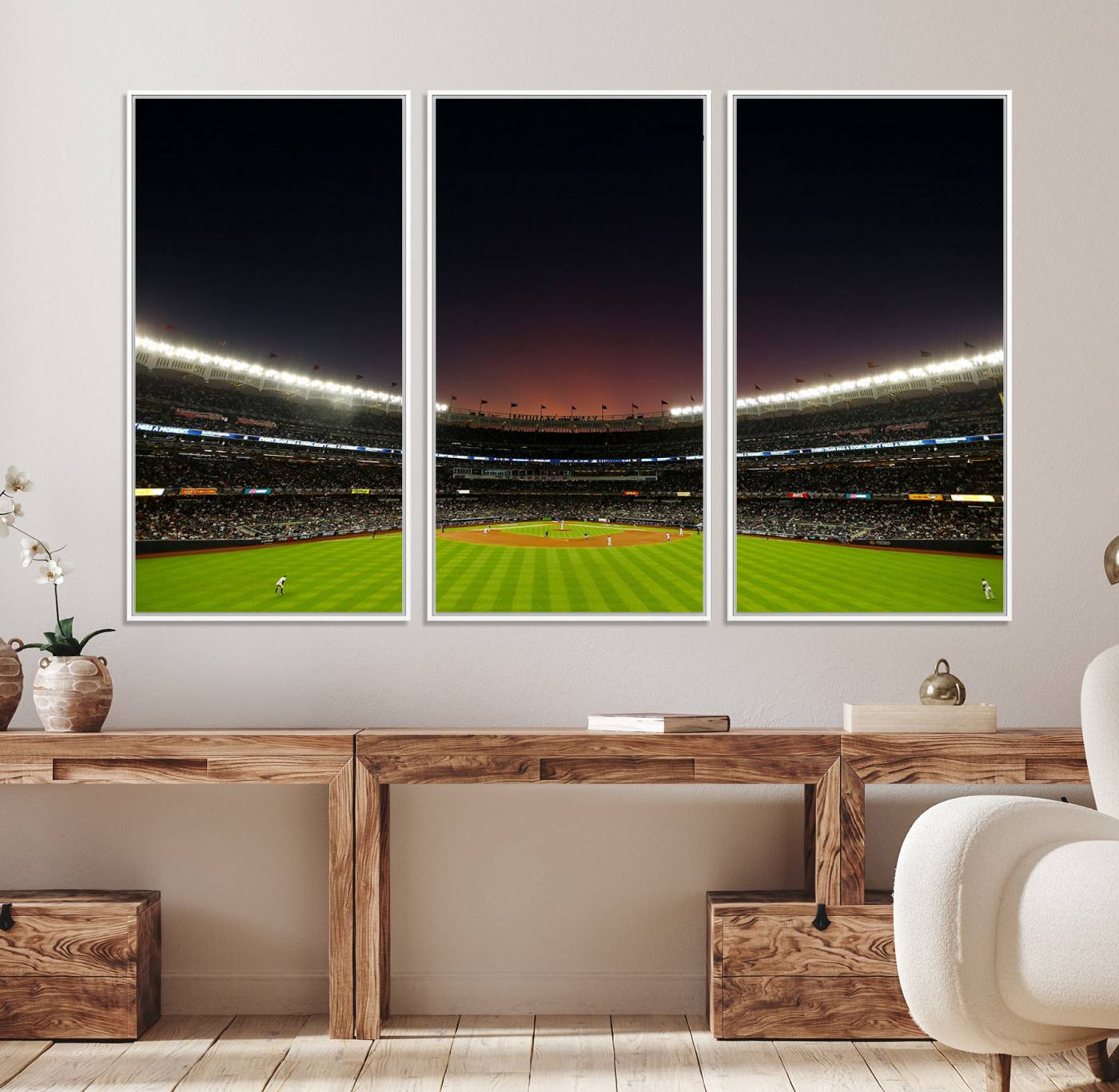 59138-MGV-FC-48X32-3P_White-Yankee Stadium Night Game Triple Canvas, Yankee Stadium Canvas Wall Art - New York Yankees MLB Match