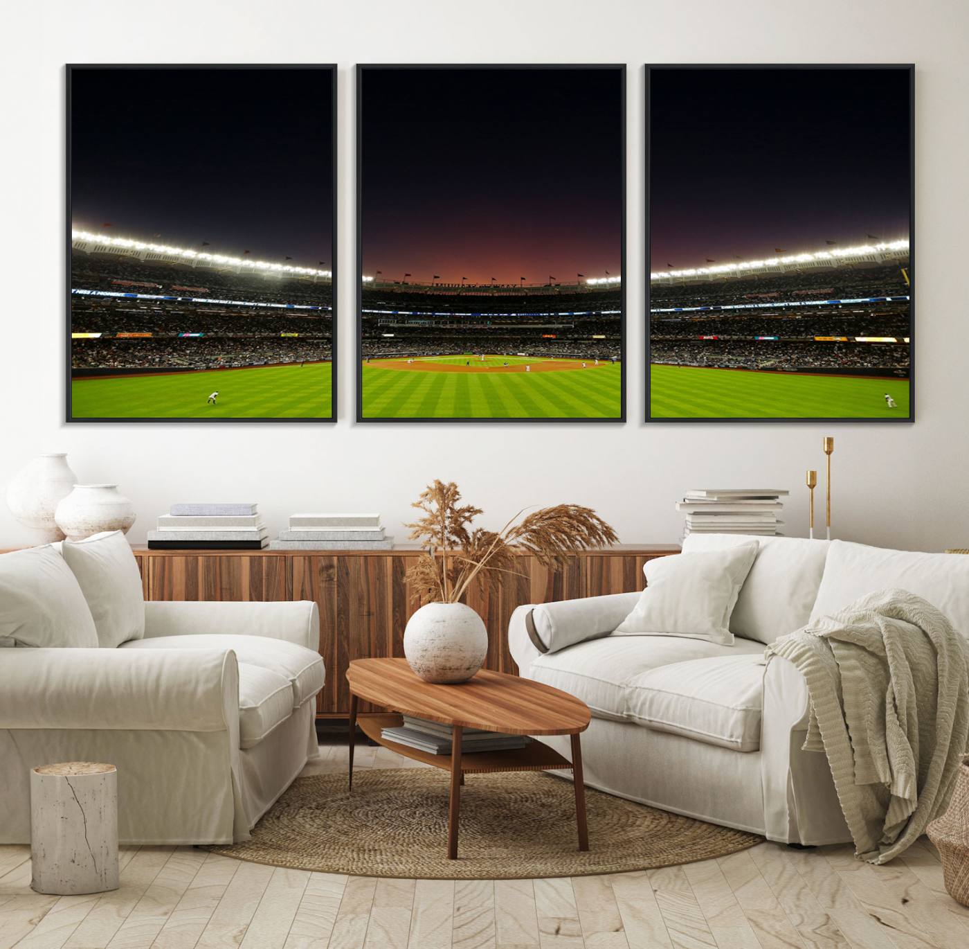 59138-MGV-FC-60X30-3P_Black-Yankee Stadium Night Game Triple Canvas, Yankee Stadium Canvas Wall Art - New York Yankees MLB Match
