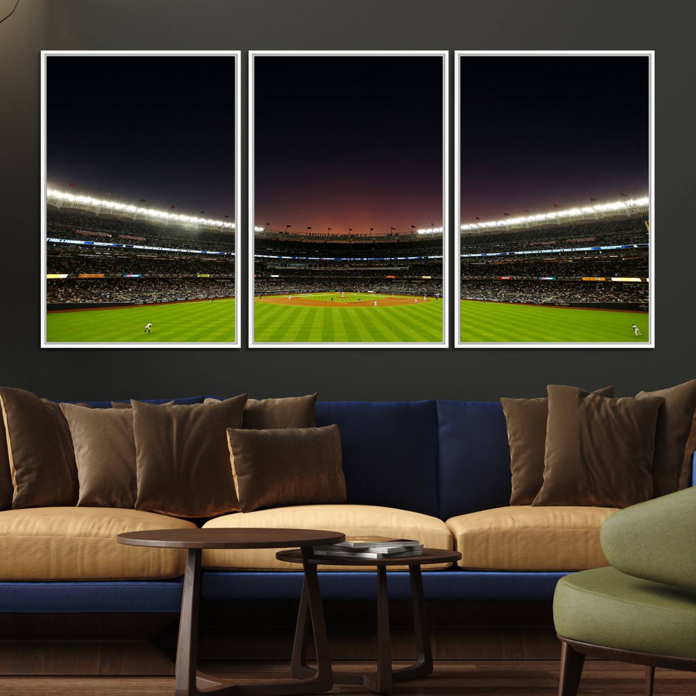 59138-MGV-FC-60X30-3P_White-Yankee Stadium Night Game Triple Canvas, Yankee Stadium Canvas Wall Art - New York Yankees MLB Match