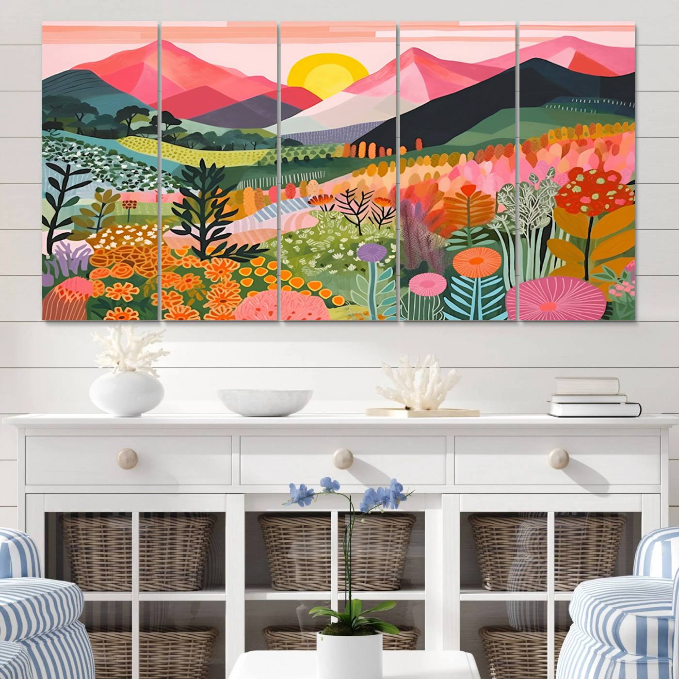 36236-MGV-CV-60X31-5P-Yayoi Kusama 1986 Wall Art Print – Yayoi Kusama Wabi Sabi Japanese Wall Art Print - Vibrant Abstract Landscape Canvas – Ready-to-Hang Print