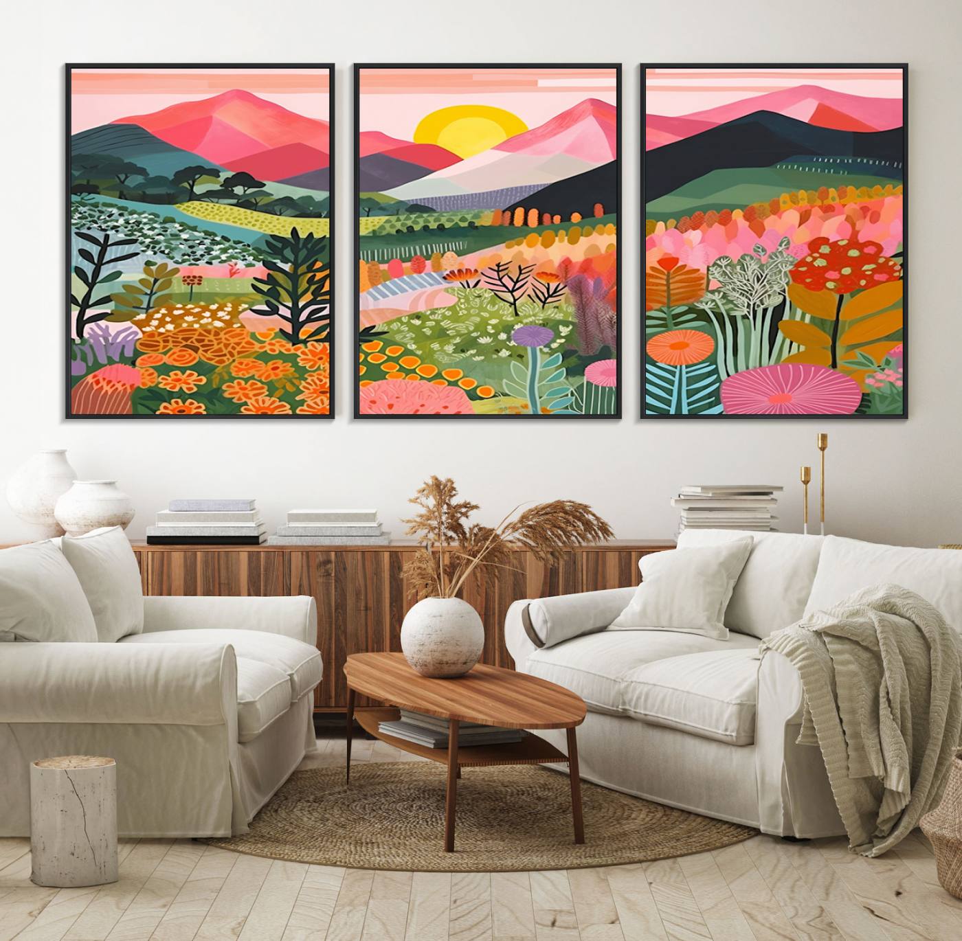 36236-MGV-FC-60X30-3P_Black-Yayoi Kusama 1986 Wall Art Print – Yayoi Kusama Wabi Sabi Japanese Wall Art Print - Vibrant Abstract Landscape Canvas – Ready-to-Hang Print