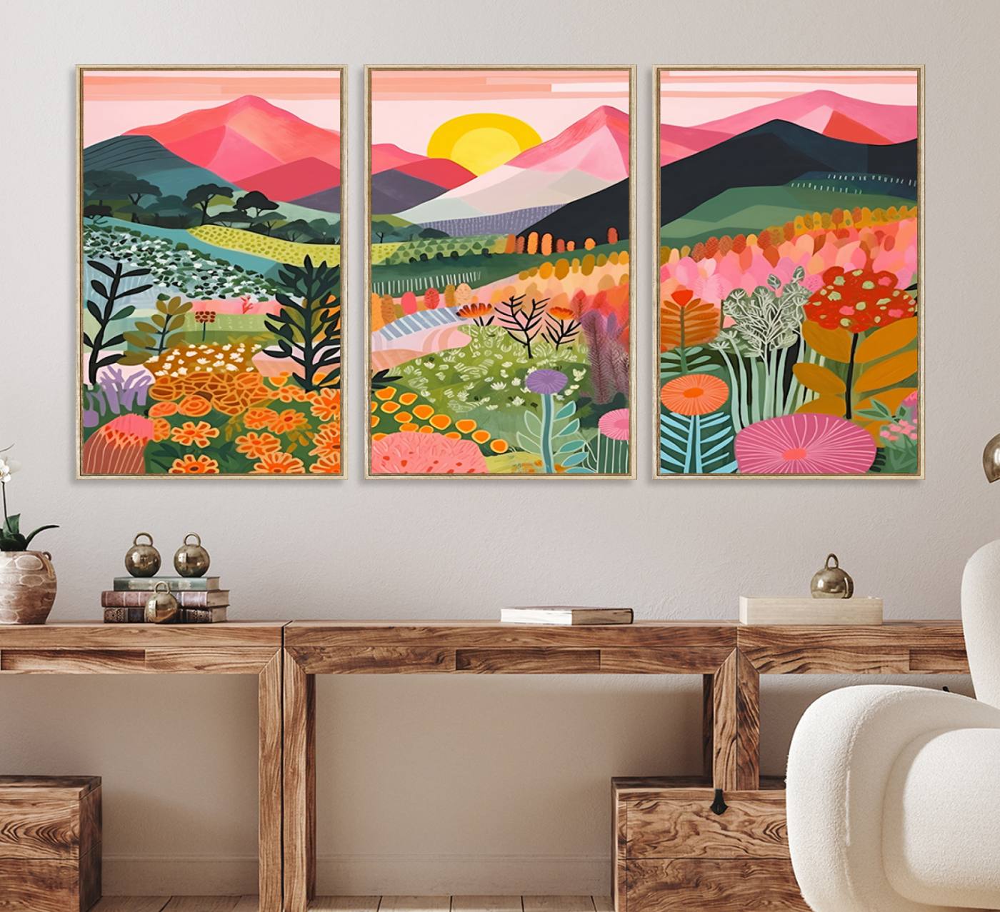 36236-MGV-FC-60X30-3P_Natural-Yayoi Kusama 1986 Wall Art Print – Yayoi Kusama Wabi Sabi Japanese Wall Art Print - Vibrant Abstract Landscape Canvas – Ready-to-Hang Print