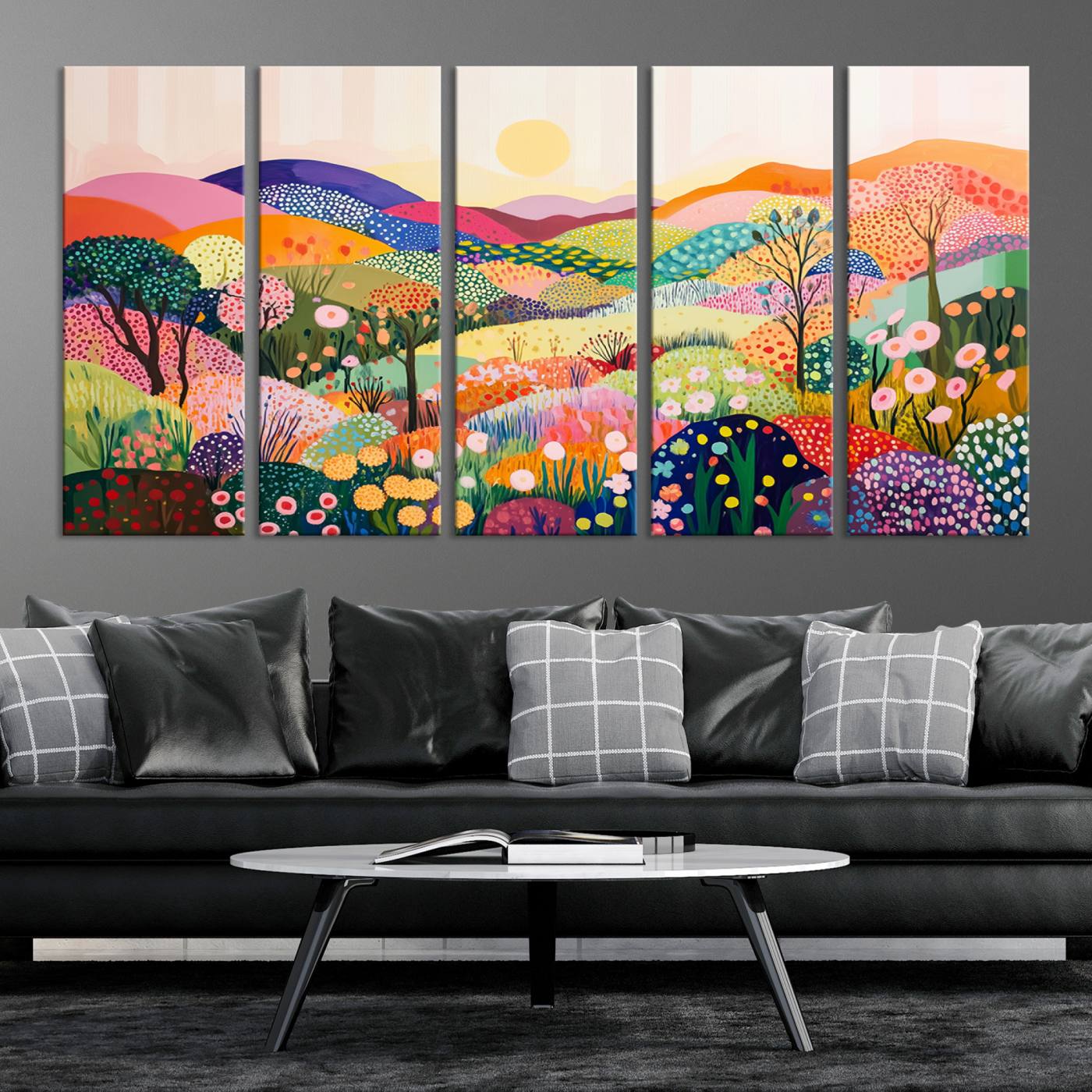 63198-MGV-CV-36X24-Yayoi Kusama 1986 Wall Art Print – Yayoi Kusama Wabi Sabi Japanese Wall Art Print - Vibrant Abstract Landscape Canvas – Ready-to-Hang Print