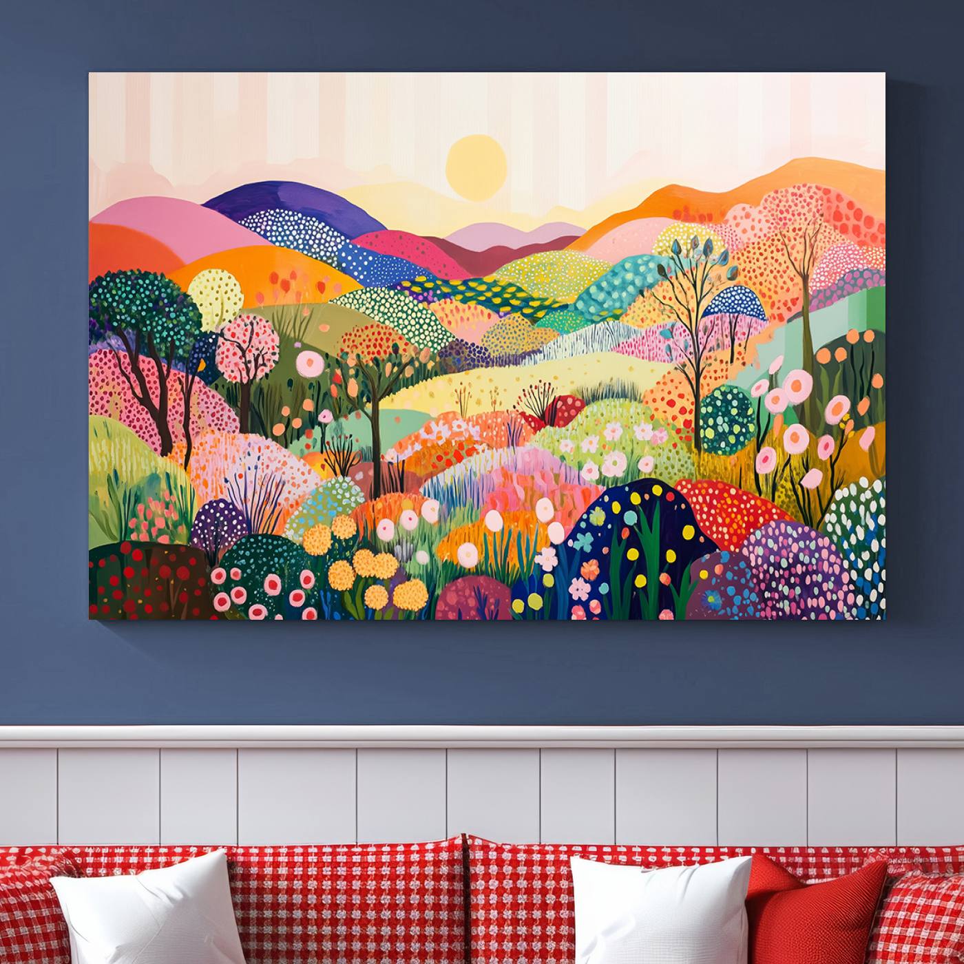 Yayoi Kusama 1986 Wall Art Print – Yayoi Kusama Wabi Sabi Japanese Wall Art Print - Vibrant Abstract Landscape Canvas – Ready-to-Hang Print