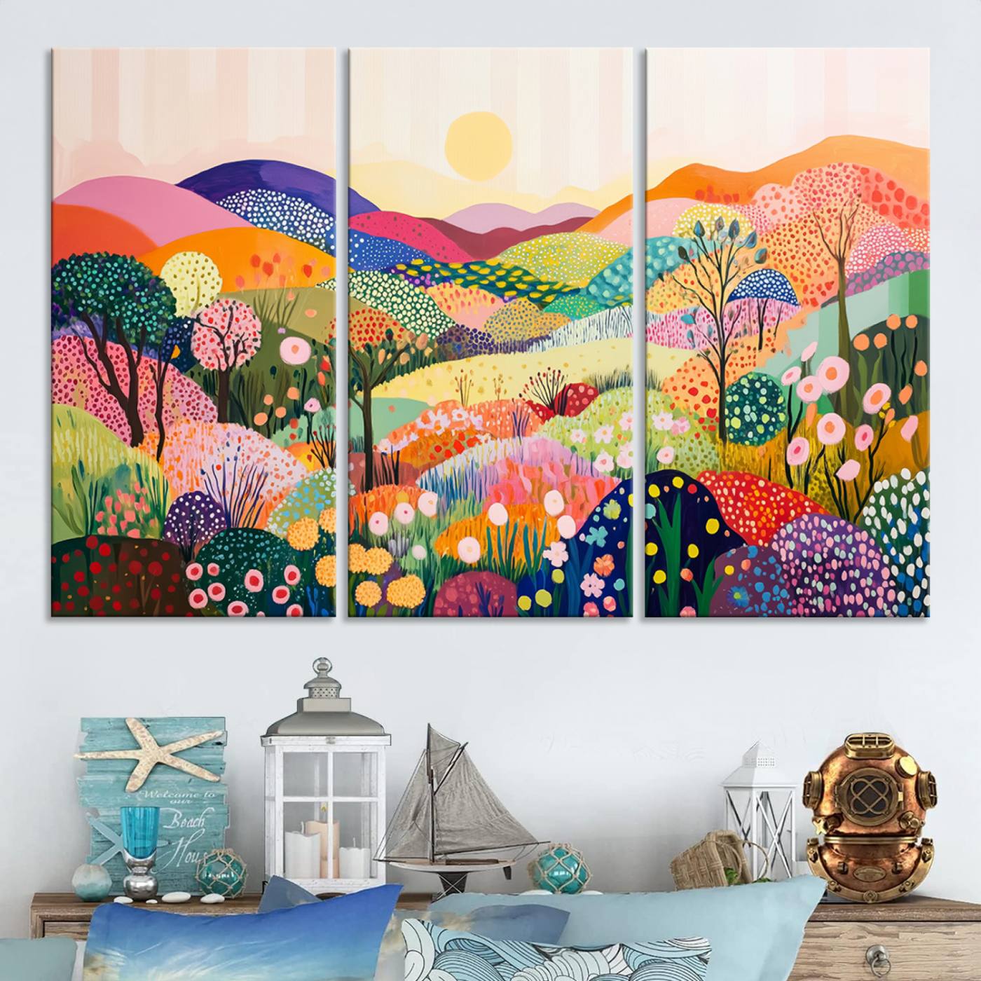 Yayoi Kusama 1986 Wall Art Print – Yayoi Kusama Wabi Sabi Japanese Wall Art Print - Vibrant Abstract Landscape Canvas – Ready-to-Hang Print