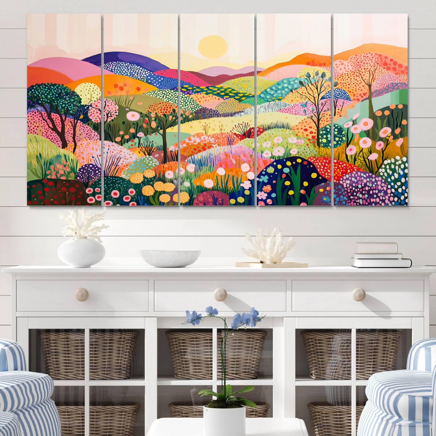 63198-MGV-CV-60X31-5P-Yayoi Kusama 1986 Wall Art Print – Yayoi Kusama Wabi Sabi Japanese Wall Art Print - Vibrant Abstract Landscape Canvas – Ready-to-Hang Print
