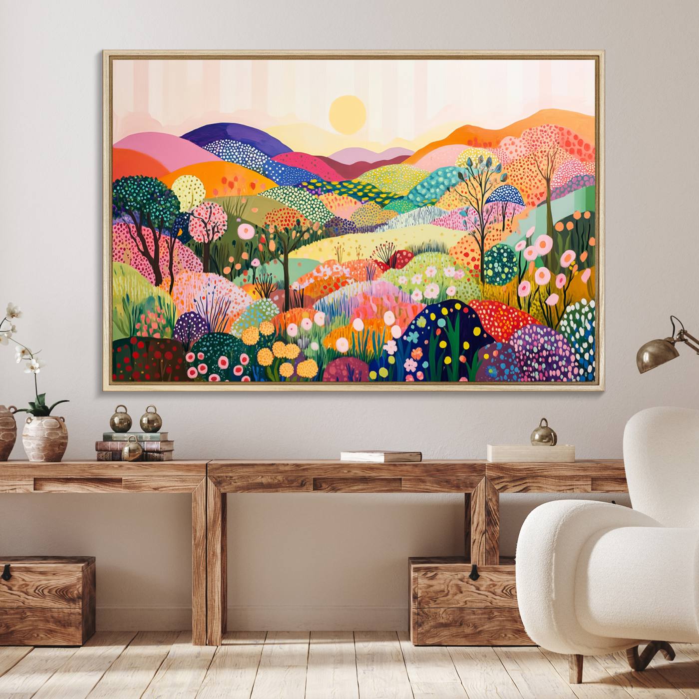63198-MGV-FC-36X24_Natural-Yayoi Kusama 1986 Wall Art Print – Yayoi Kusama Wabi Sabi Japanese Wall Art Print - Vibrant Abstract Landscape Canvas – Ready-to-Hang Print
