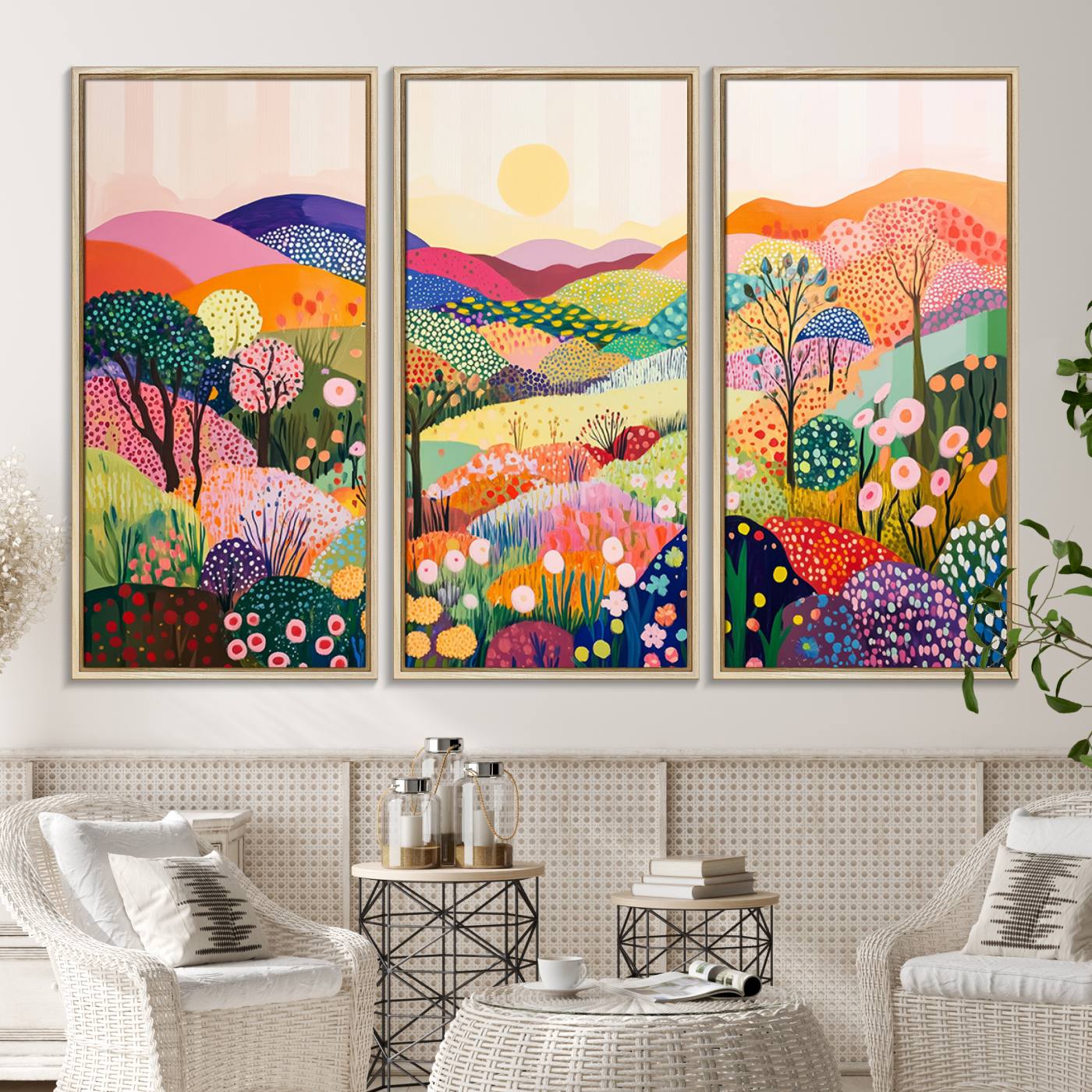 63198-MGV-FC-48X32-3P_Natural-Yayoi Kusama 1986 Wall Art Print – Yayoi Kusama Wabi Sabi Japanese Wall Art Print - Vibrant Abstract Landscape Canvas – Ready-to-Hang Print