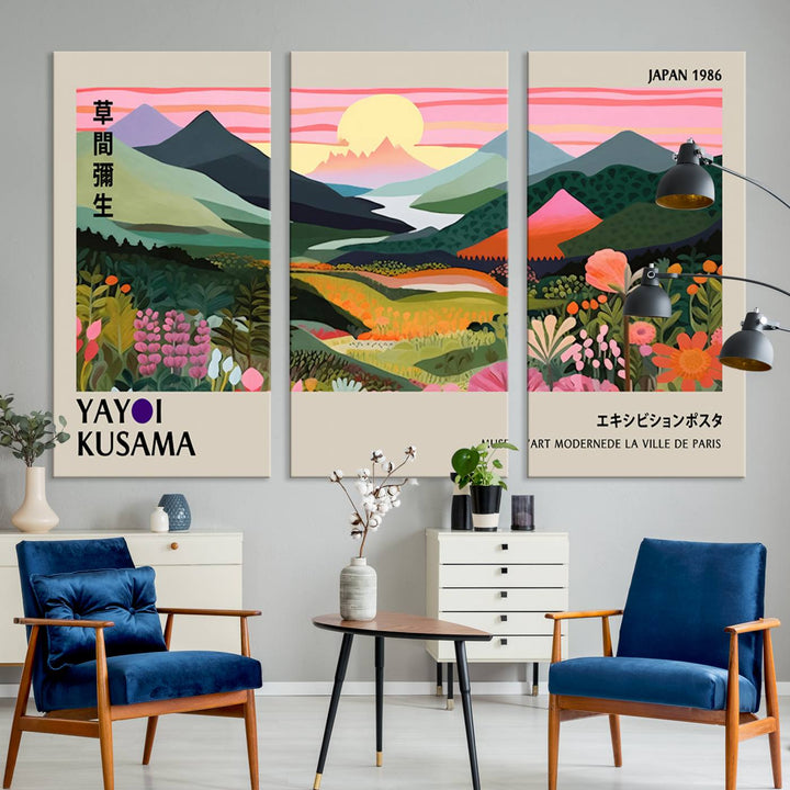Yayoi Kusama 1986 Wall Art Print – Yayoi Kusama Wabi Sabi Japanese Wall Art Print - Vibrant Abstract Landscape Canvas – Ready-to-Hang Print