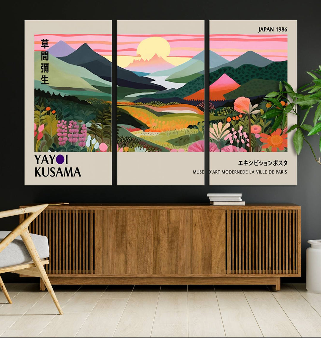 Yayoi Kusama 1986 Wall Art Print – Yayoi Kusama Wabi Sabi Japanese Wall Art Print - Vibrant Abstract Landscape Canvas – Ready-to-Hang Print
