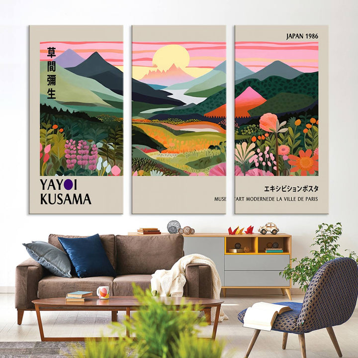 Yayoi Kusama 1986 Wall Art Print – Yayoi Kusama Wabi Sabi Japanese Wall Art Print - Vibrant Abstract Landscape Canvas – Ready-to-Hang Print