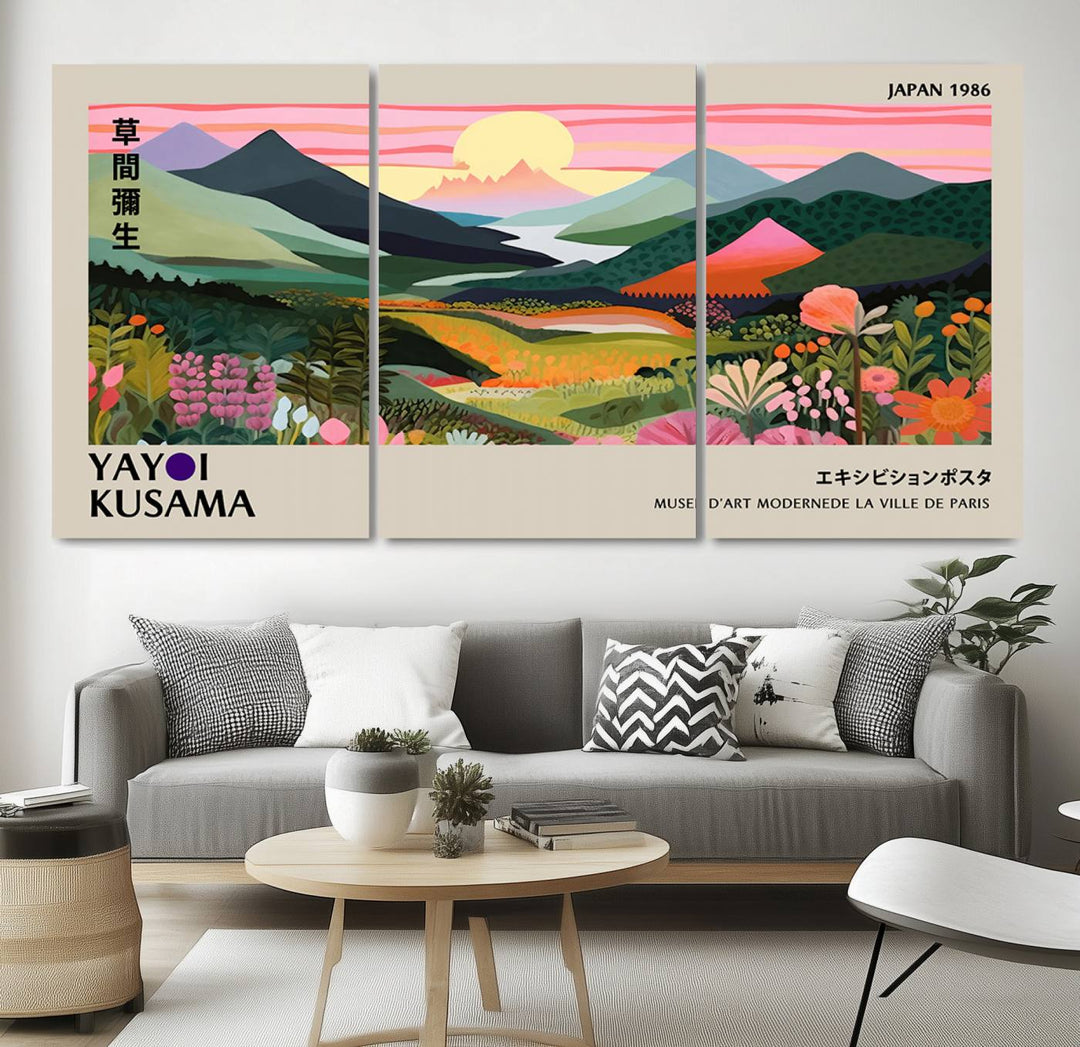 Yayoi Kusama 1986 Wall Art Print – Yayoi Kusama Wabi Sabi Japanese Wall Art Print - Vibrant Abstract Landscape Canvas – Ready-to-Hang Print
