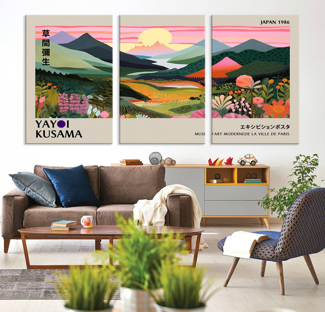 85192-MGV-CV-36X24-Yayoi Kusama 1986 Wall Art Print – Yayoi Kusama Wabi Sabi Japanese Wall Art Print - Vibrant Abstract Landscape Canvas – Ready-to-Hang Print