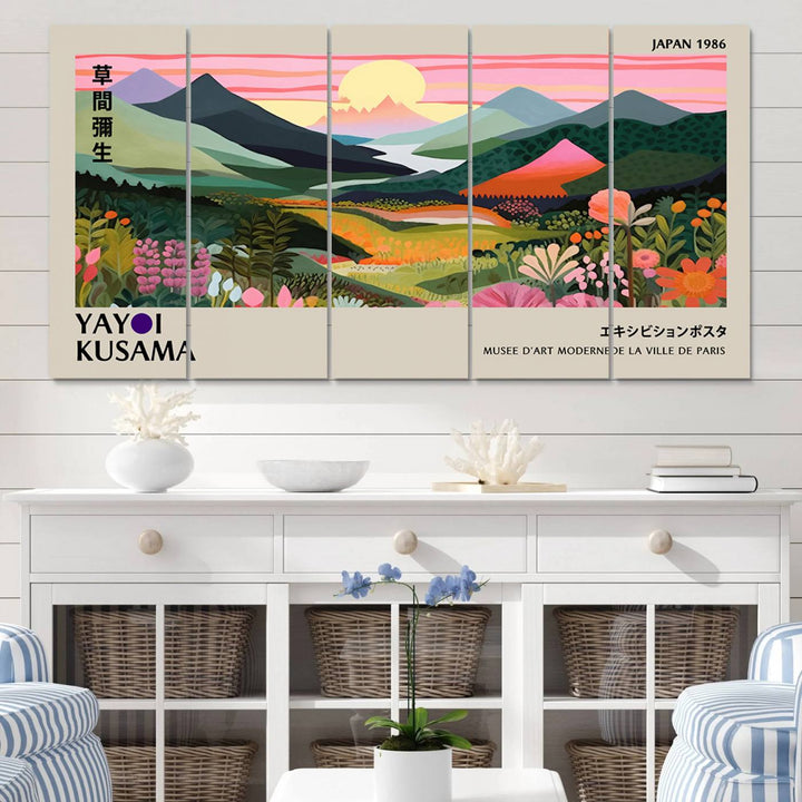 85192-MGV-CV-60X31-5P-Yayoi Kusama 1986 Wall Art Print – Yayoi Kusama Wabi Sabi Japanese Wall Art Print - Vibrant Abstract Landscape Canvas – Ready-to-Hang Print