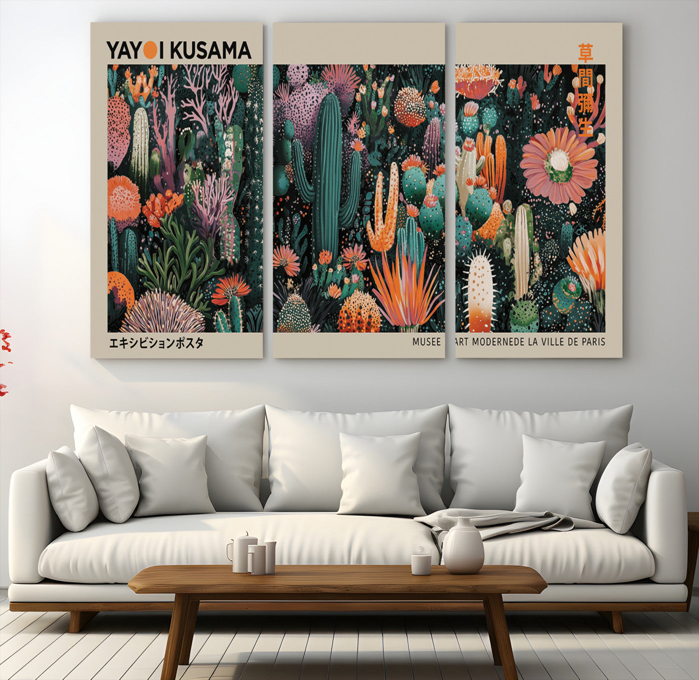 20505520-MGV-CV-48X32-3P-Yayoi Kusama Art Print, Yayoi Kusama Canvas Wall Art, Abstract Mount Fuji Canvas Print, Japanese Landscape Art Printing