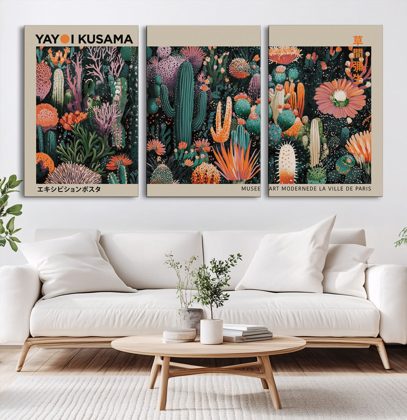 20505520-MGV-CV-60X30-3P-Yayoi Kusama Art Print, Yayoi Kusama Canvas Wall Art, Abstract Mount Fuji Canvas Print, Japanese Landscape Art Printing