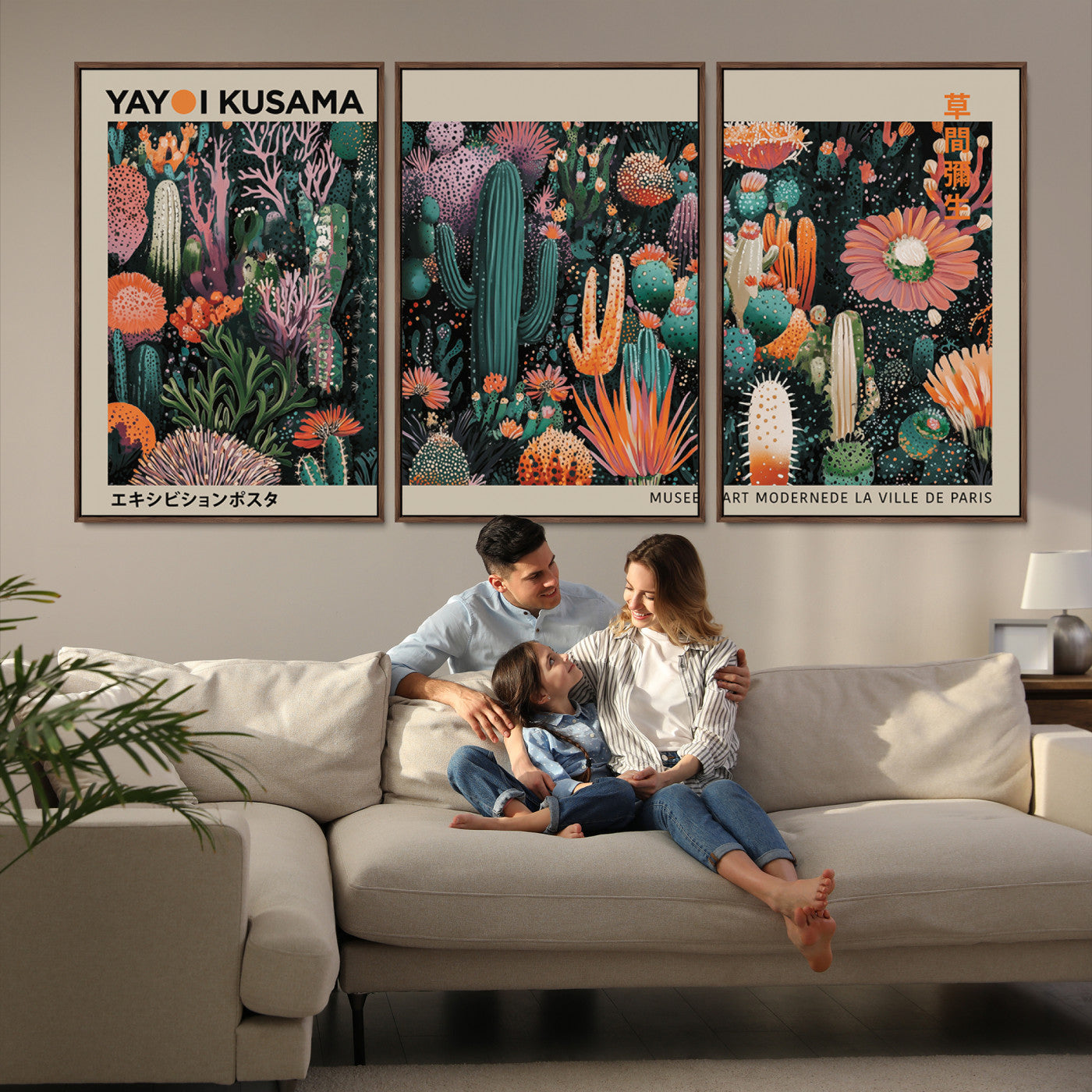 20505520-MGV-FC-60X30-3P_Walnut-Yayoi Kusama Art Print, Yayoi Kusama Canvas Wall Art, Abstract Mount Fuji Canvas Print, Japanese Landscape Art Printing