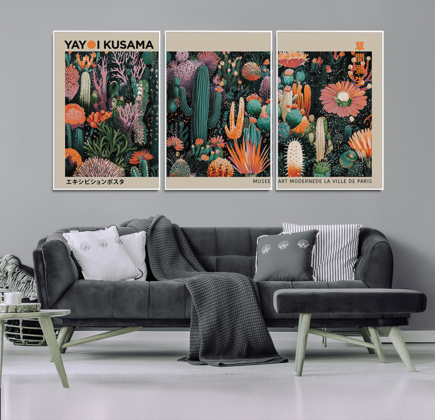 20505520-MGV-FC-60X30-3P_White-Yayoi Kusama Art Print, Yayoi Kusama Canvas Wall Art, Abstract Mount Fuji Canvas Print, Japanese Landscape Art Printing